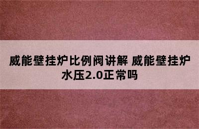 威能壁挂炉比例阀讲解 威能壁挂炉水压2.0正常吗